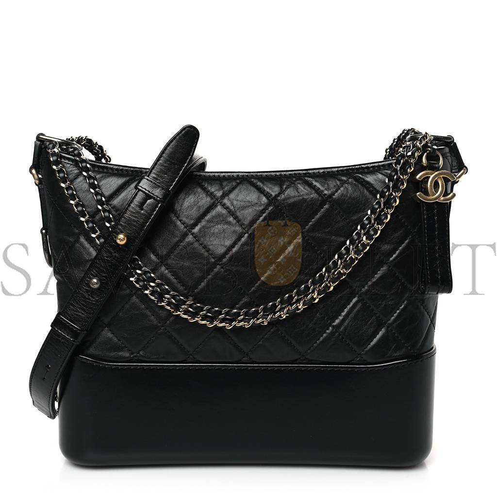 Ch*el master calfskin quilted medium gabrielle hobo black as1521 (28*21*10cm)